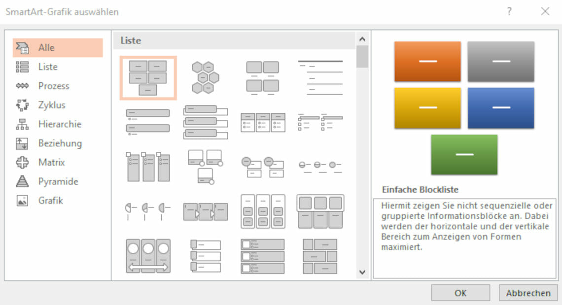Allroundtalen für Darstellungen: PowerPoint SmartArt