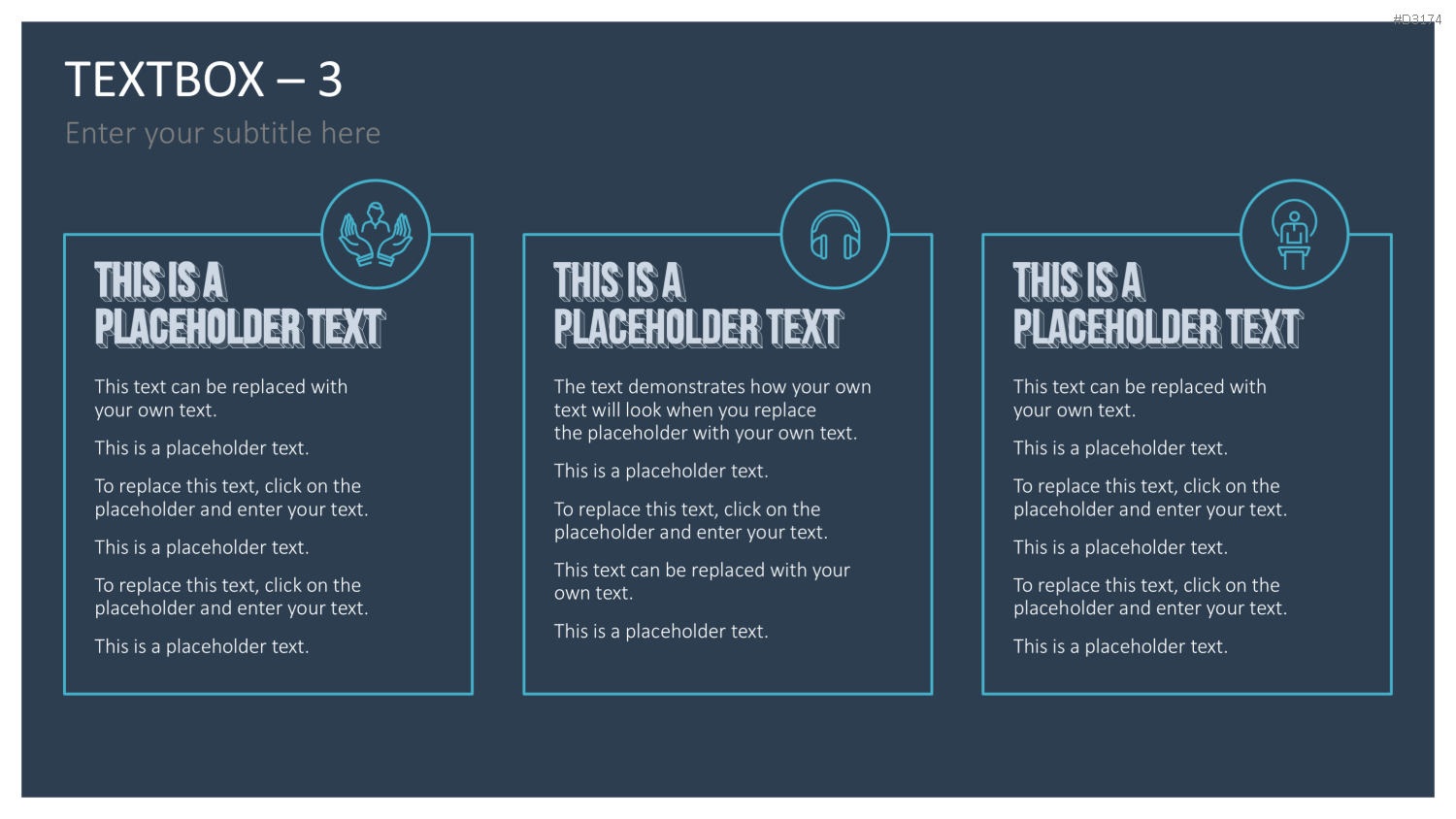 Drei PowerPoint-Textfelder mit Icons