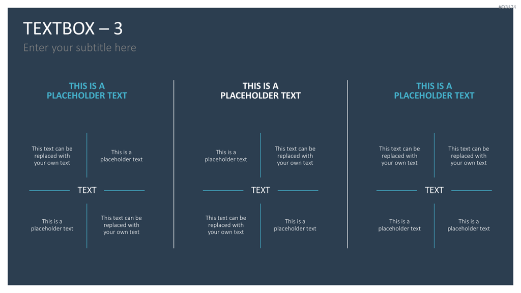 Drei strukturierte PowerPoint-Textboxen Business