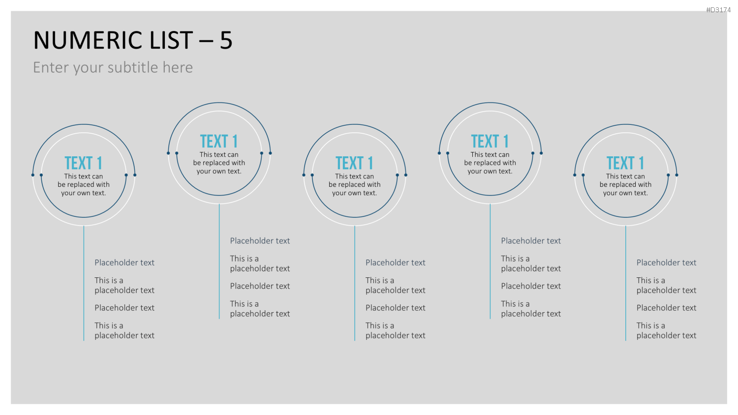 Fünf nummerierte PowerPoint-Textfelder