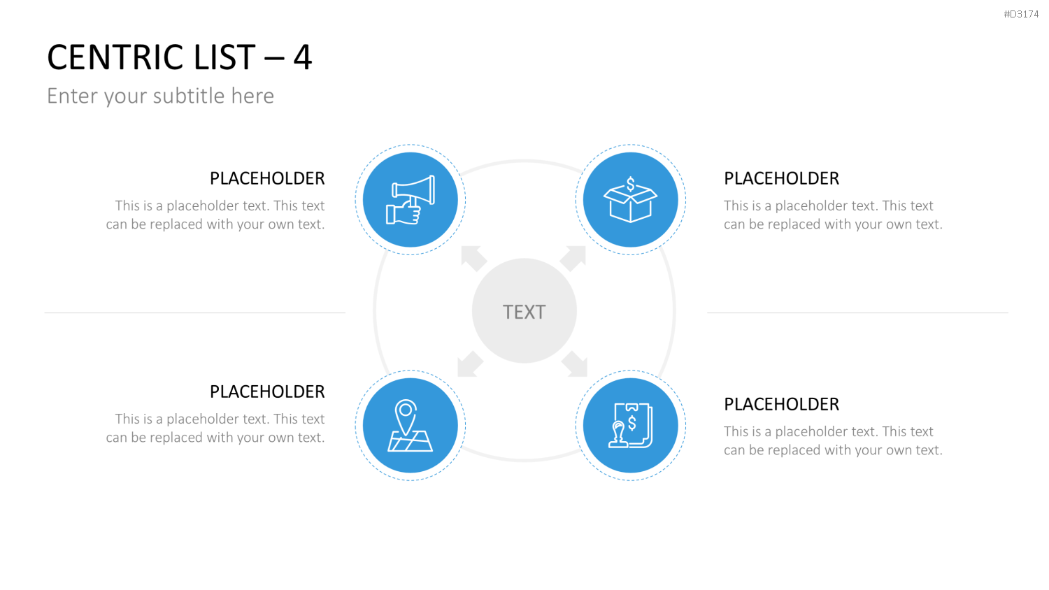 Vier Icons um zentralen Text