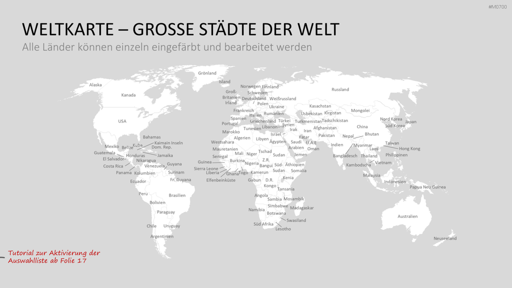 Weltkarte mit Auswahlliste PowerPoint-Vorlage
