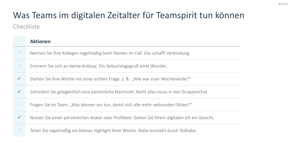 Checkliste für Teamspirit in Präsentation
