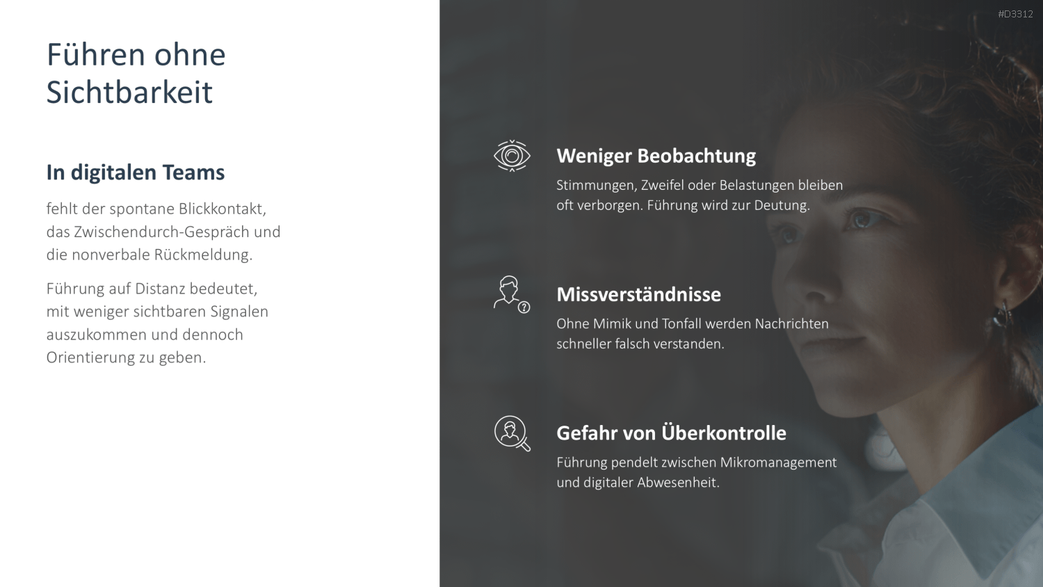 Businessfrau, Präsentation, Icons, Text, dunkel