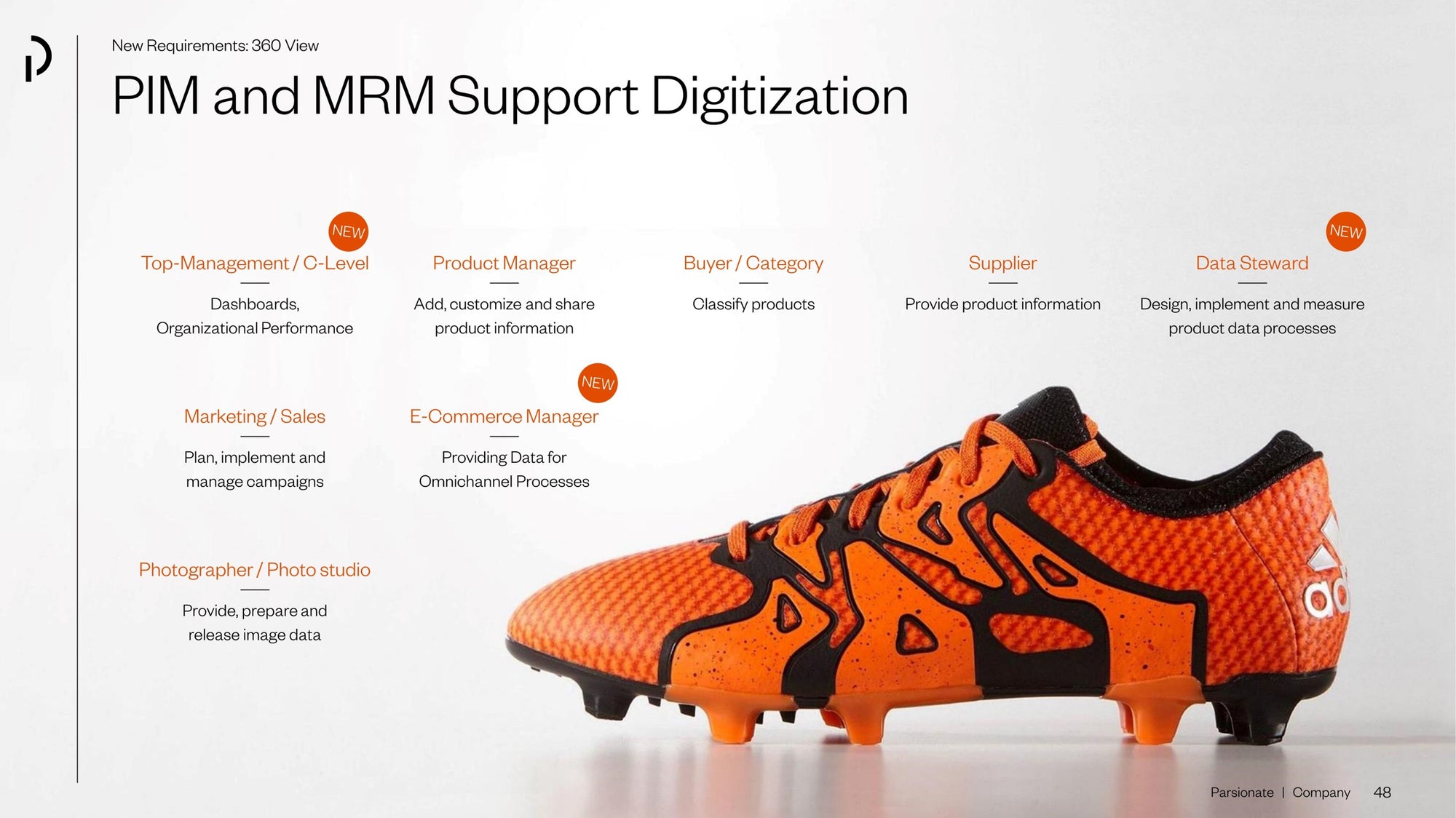 Orange Fußballschuh neben Präsentationsgrafik.