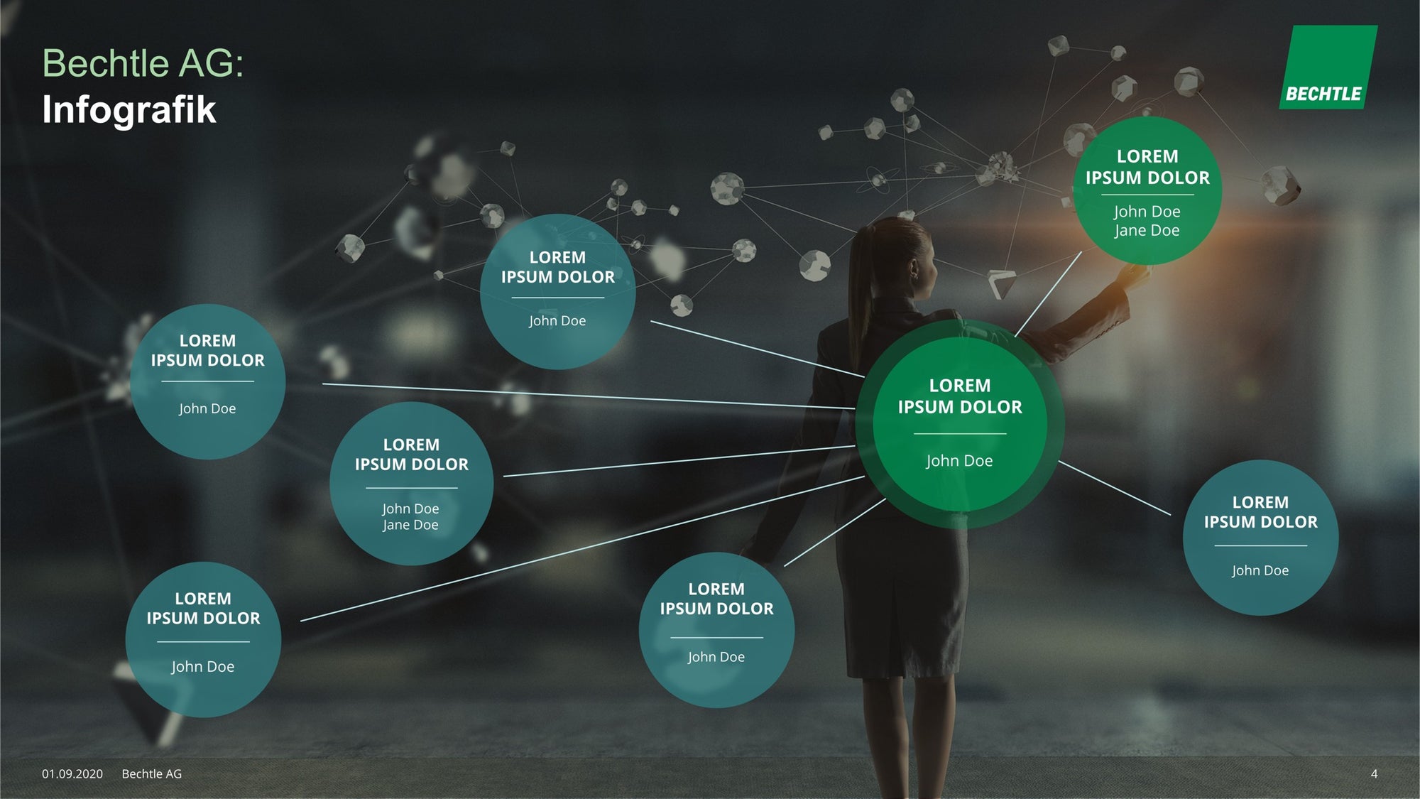 Businessfrau präsentiert vernetzte Infografik