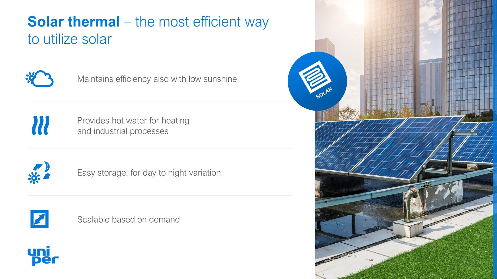 Solaranlage vor modernen Bürogebäuden