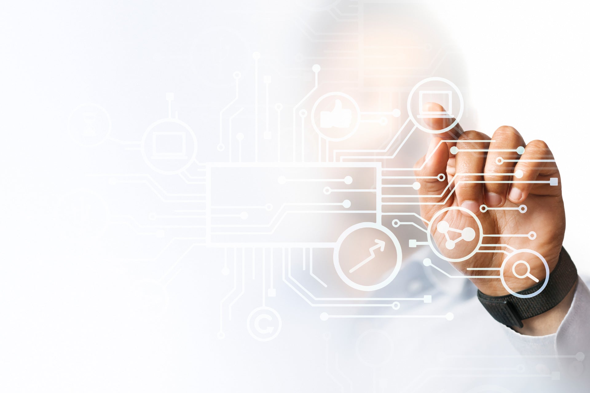 Hand tippt digitale Business-Icons